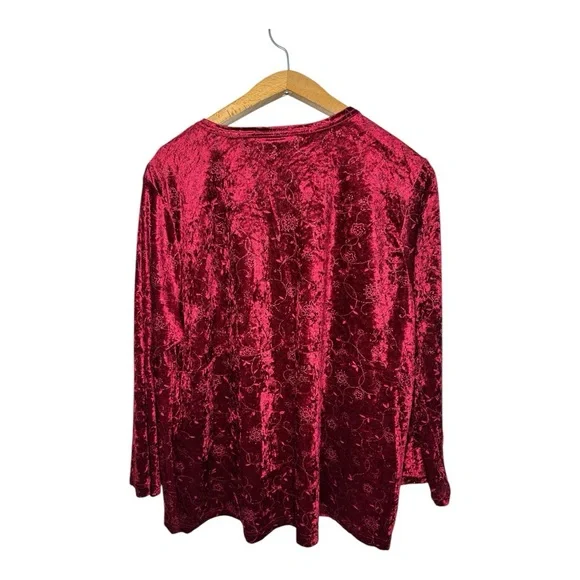 Vintage Crushed Velvet Babydoll Top Fairy Grunge Size 26 28 Red Floral Sparkly - Picture 8 of 13